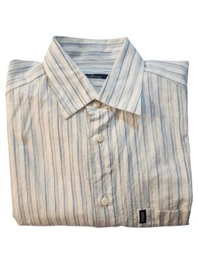 Ermenegildo Zegna Men’s Light Blue/White Striped Linen-Cotton Shirt